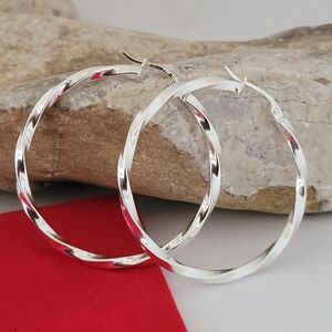 925 Sterling Silver Hoop Earrings Twisted Design 👌🎁